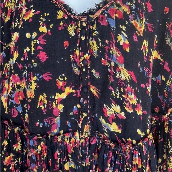 Free People Floral Print Raw Hem Butterfly Sleeve Top - Picture 4 of 9